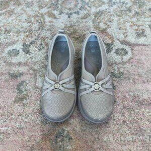 Bzees Taupe Slip-On Flats with Decorative Buckle
